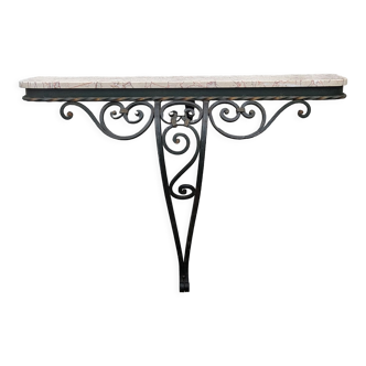 Console of wall lamp of the 50s in wrought iron and marble top