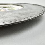 Decorative earthenware and pewter wall plate with fruits