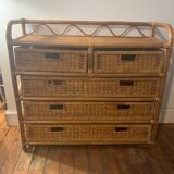 Commode tiroirs rotin