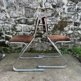 Set of 4 brown velvet zigzag chairs 1970