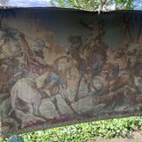Orientalism tapestry with hunting scene of Arab warriors and lions