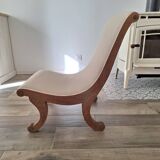 Vintage gondola armchair in beige linen fabric.