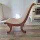 Vintage gondola armchair in beige linen fabric.