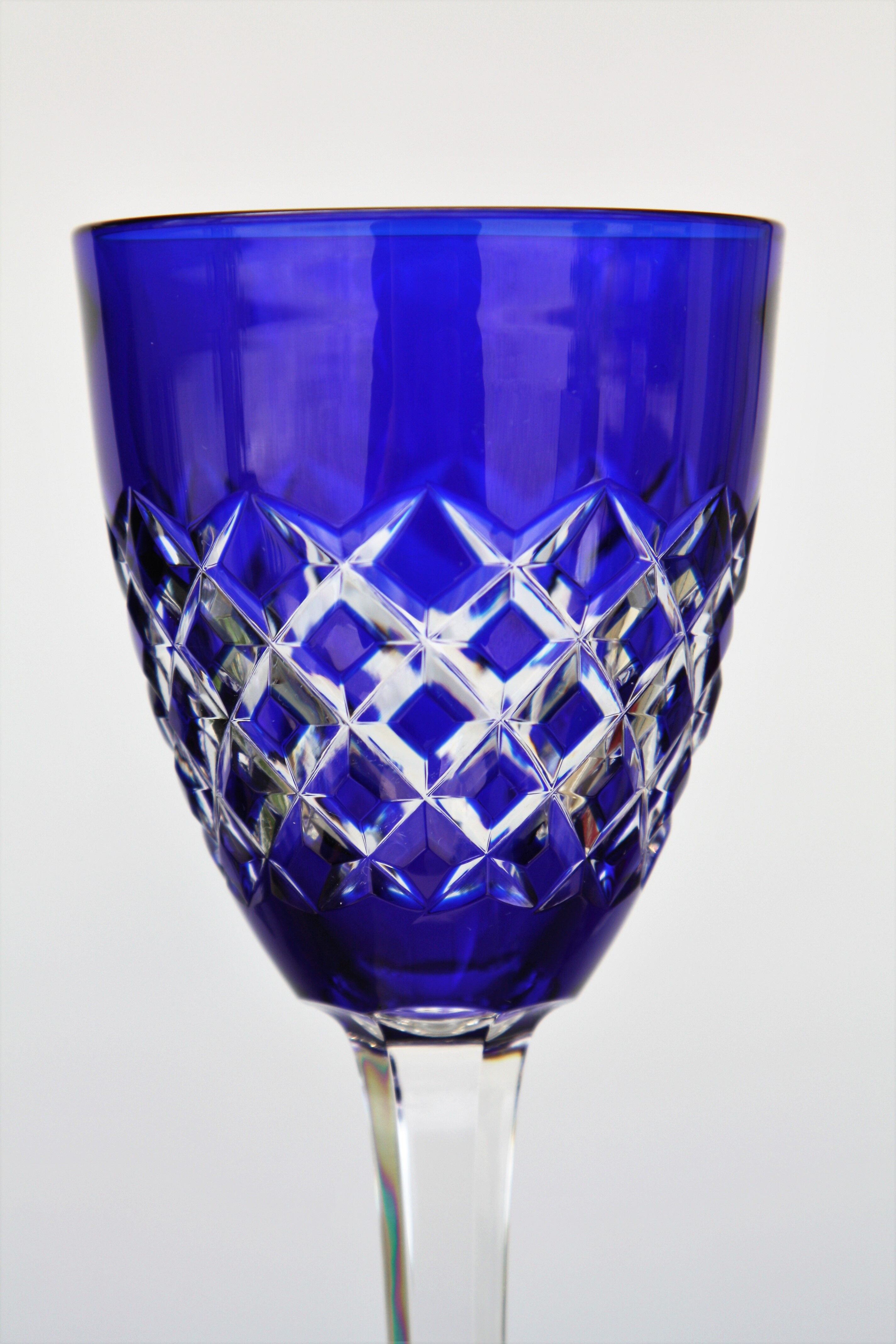 Baccarat crystal wine glass model Burgos cobalt blue