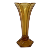 Old vase shaped flower molded glass yellow art deco