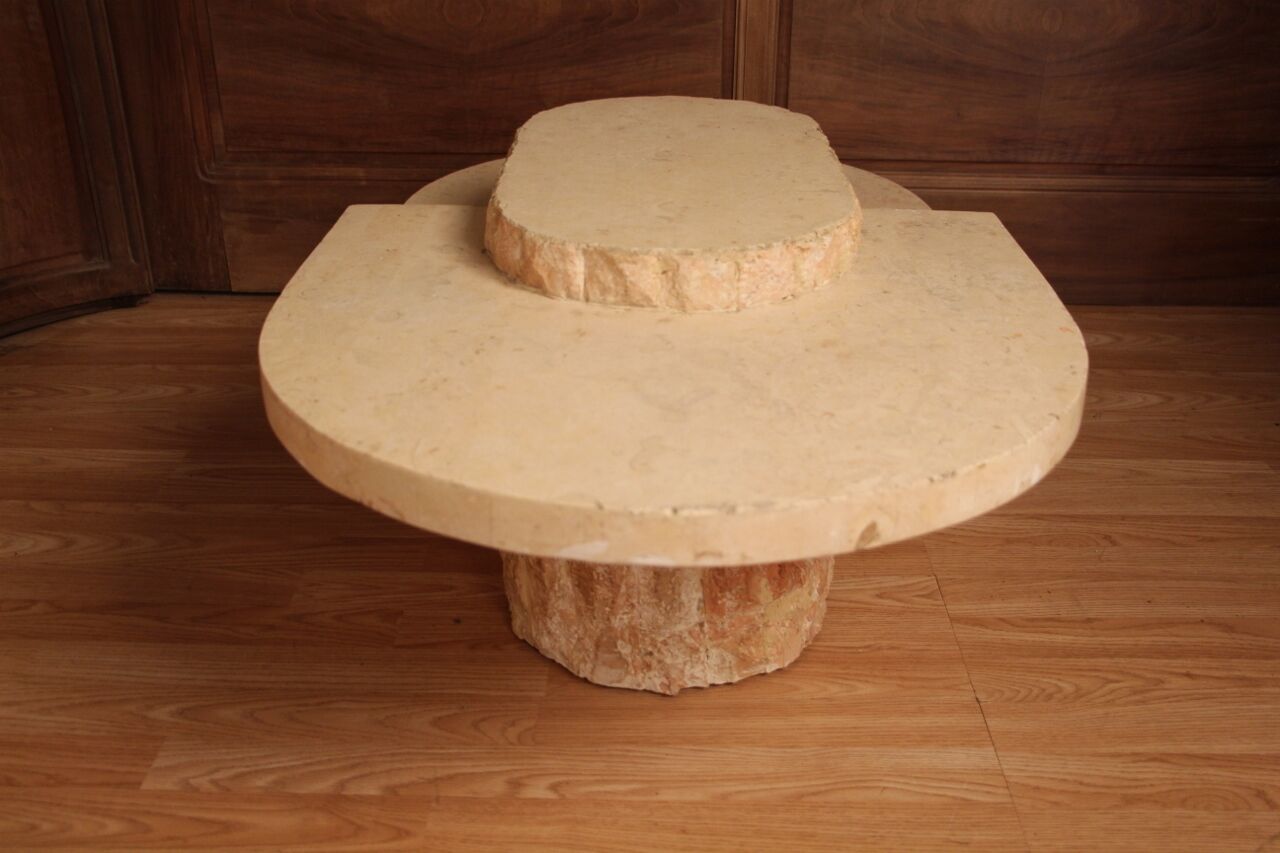 Table basse avec placage en travertin de maitland-smith, 1970s