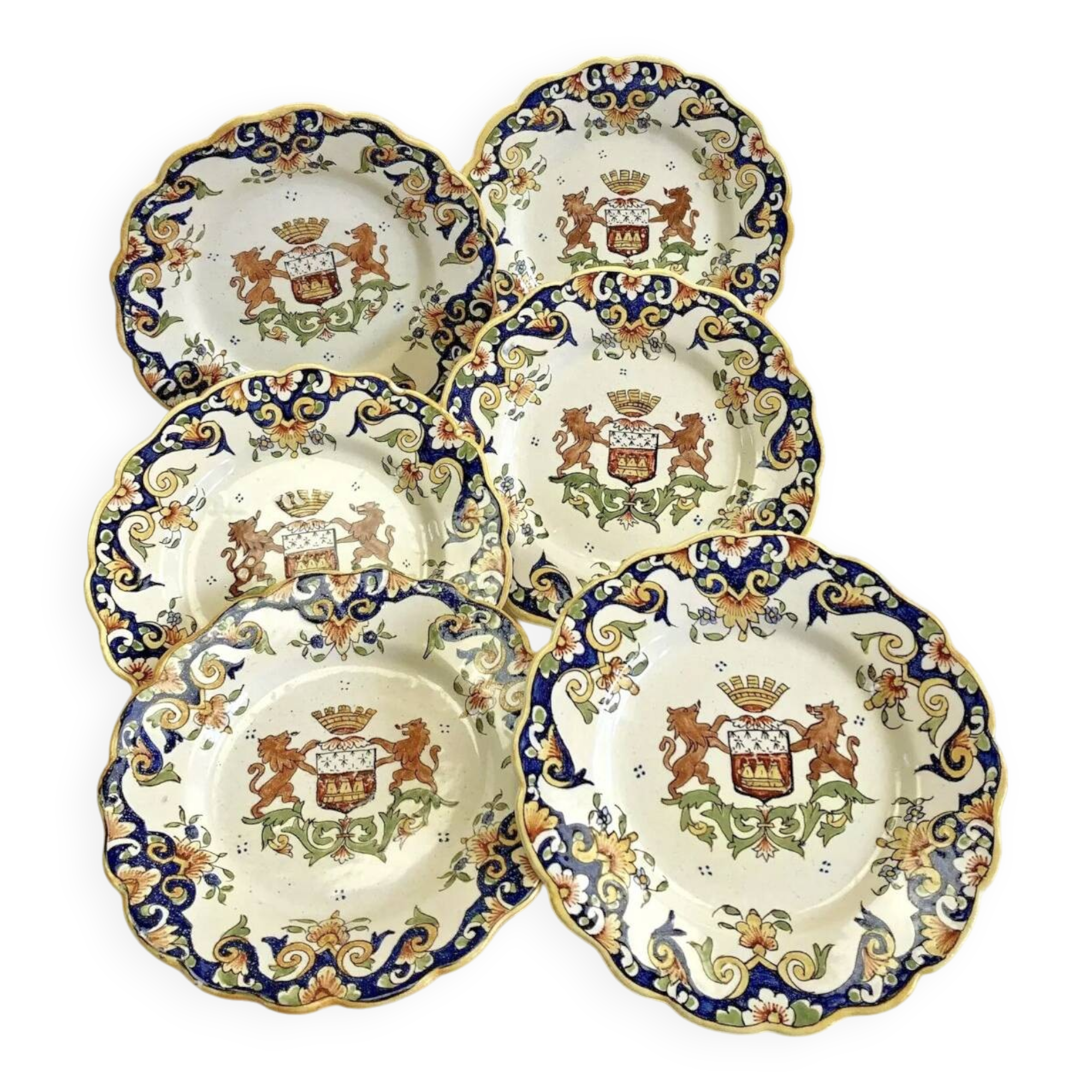 6 old dessert plates Desvres Fourmaintraux Rouen model Dinan 2