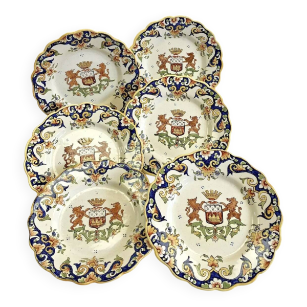 6 anciennes assiettes à dessert Desvres Fourmaintraux Rouen modèle Dinan 2
