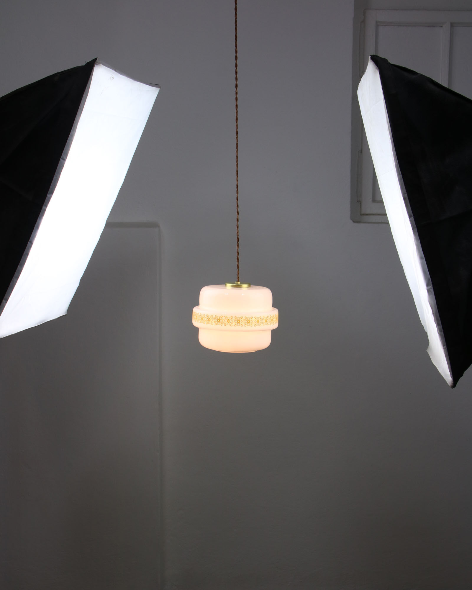 Mid-century Glass & Brass Pendant Lamp