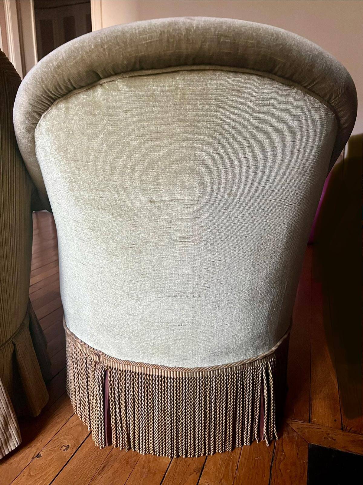 Olive green/almond toad armchairs from the 50s
