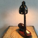Lampe poisson globe bois et noix de coco