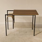Vintage vinyl serving trolley in wood and gold metal