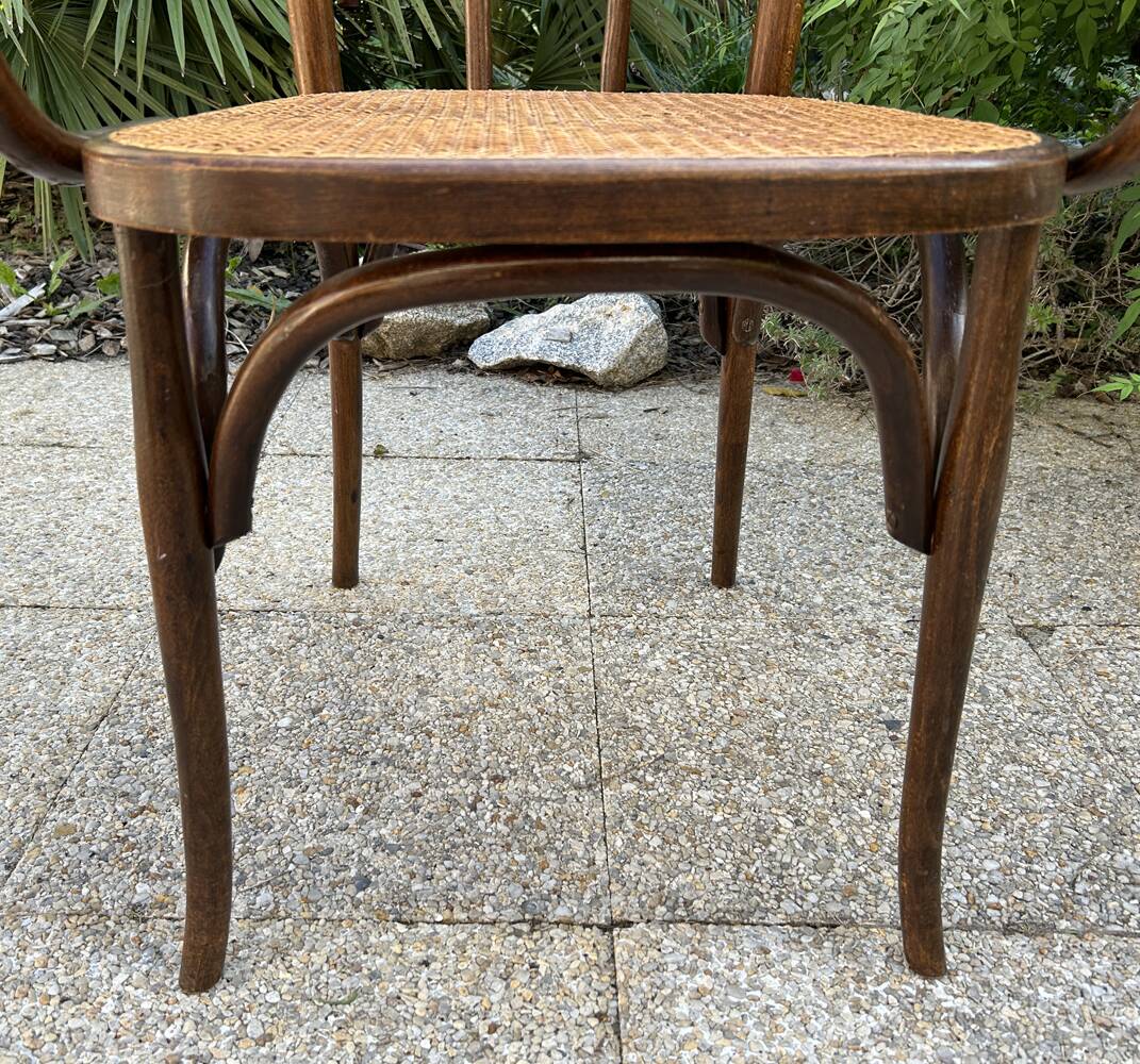 Baumann caned curved wooden armchair, 1900