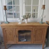 Console, shallow art deco sideboard in raw wood.