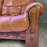 Brutalist style wood and leather sofa