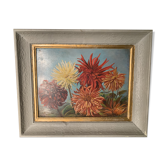 Tableau vintage, fleurs dahlia 1950