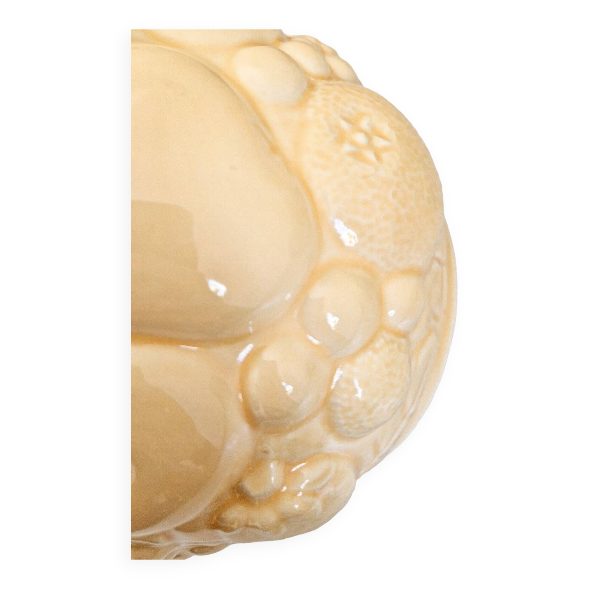 Vintage yellow pitcher in fruit slip