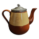 Beige and brown earthenware teapot with pewter lid, early 20th century