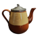 Beige and brown earthenware teapot with pewter lid, early 20th century