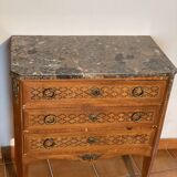 Commode antique avec intarsia &plateau en marbre