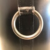 Round black leather ice bucket