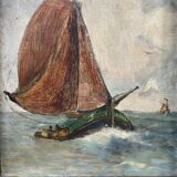 Peinture à l'huile ancienne avec des voiliers