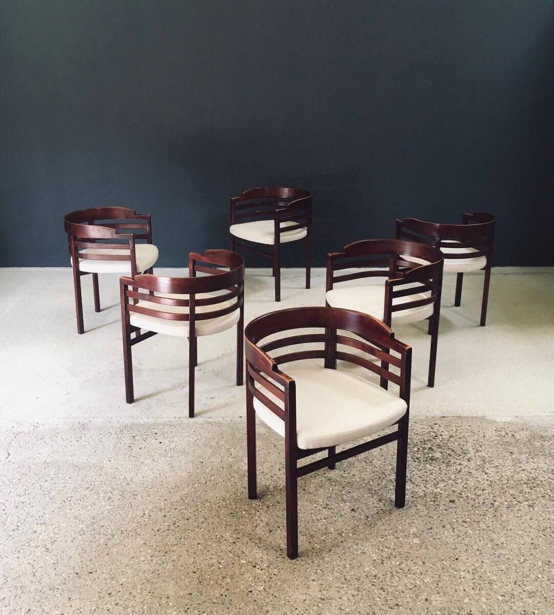 Mid-Century Modern Curved Dining Chairs, Italy, 1970s, Set of 6