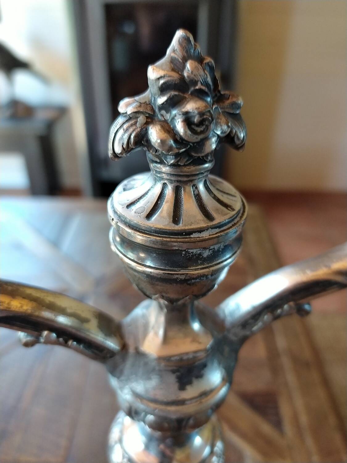 Pied de lampe Victorien en bronze argenté