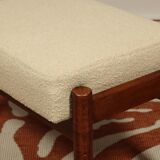 Scandinavian style set lounge chair and ottoman footrest in boucle fabric natural dark wood Mid Cent