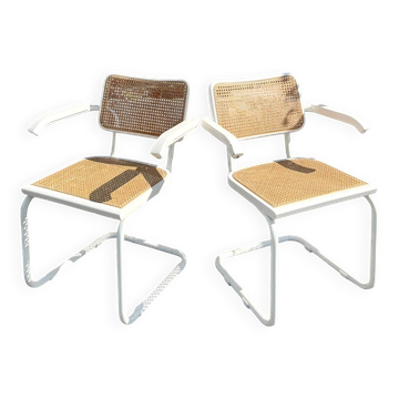 Lot of 2 Cesca chairs model B64 with armrests designed by Marcel Breuer.