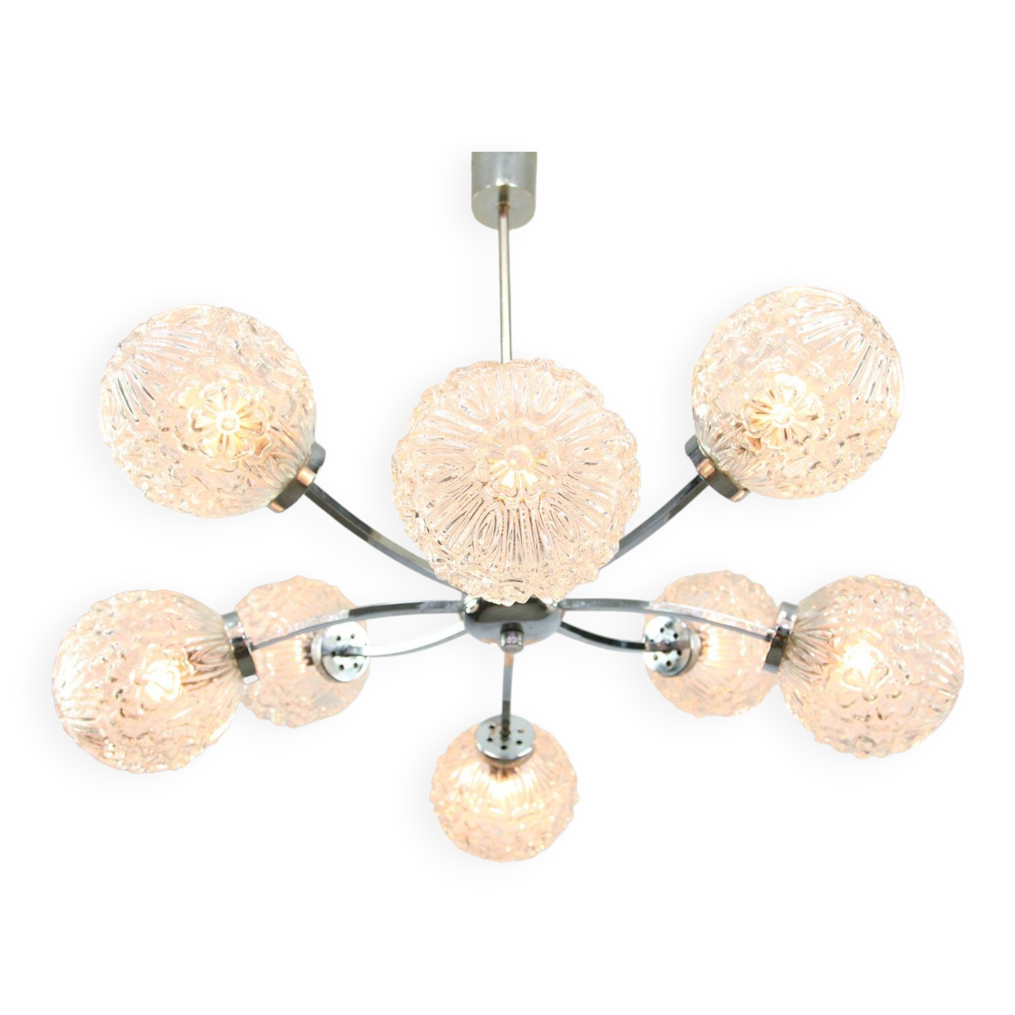 Mid-century Italian 8-Arm Chrome and Crystal Chandelier, 1960s