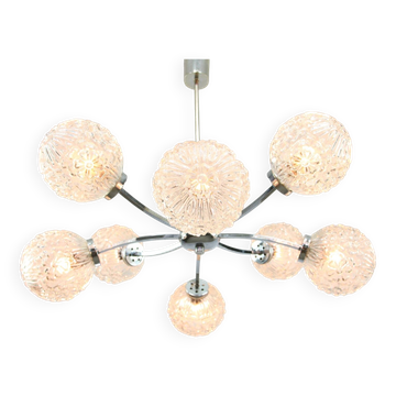 Mid-century Italian 8-Arm Chrome and Crystal Chandelier, 1960s