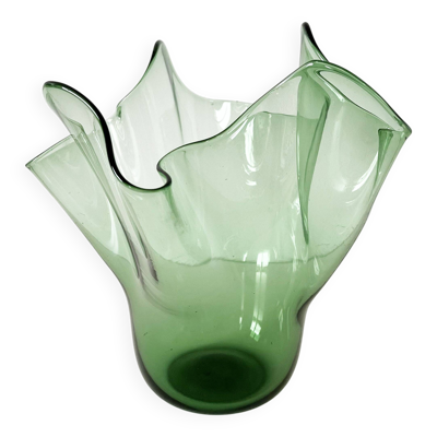 Vase mouchoir verre soufflé italien Empoli 1950