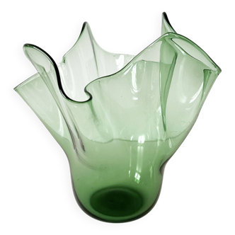 Italian blown glass handkerchief vase Empoli 1950
