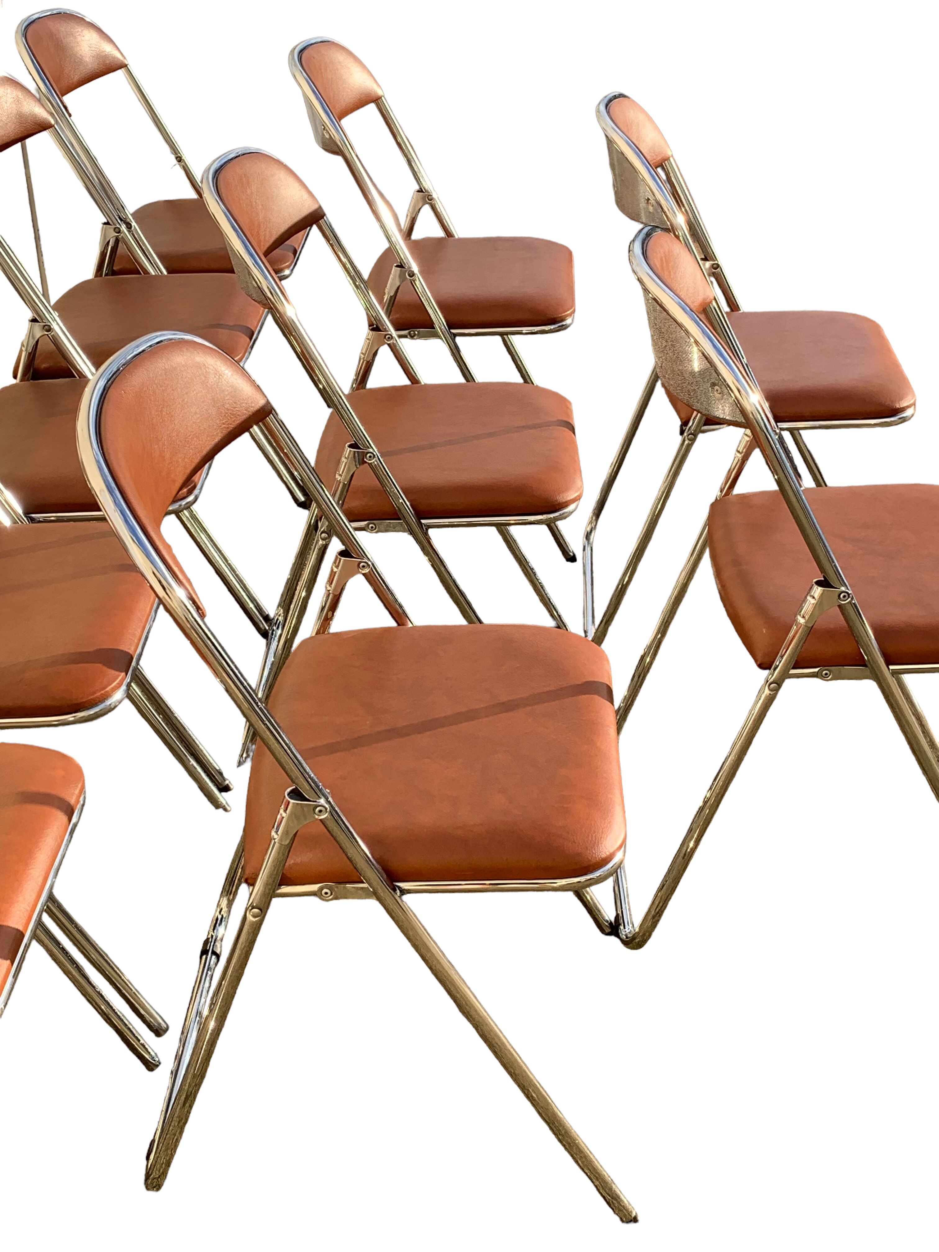 10 vintage skai and chrome metal folding chairs 1970