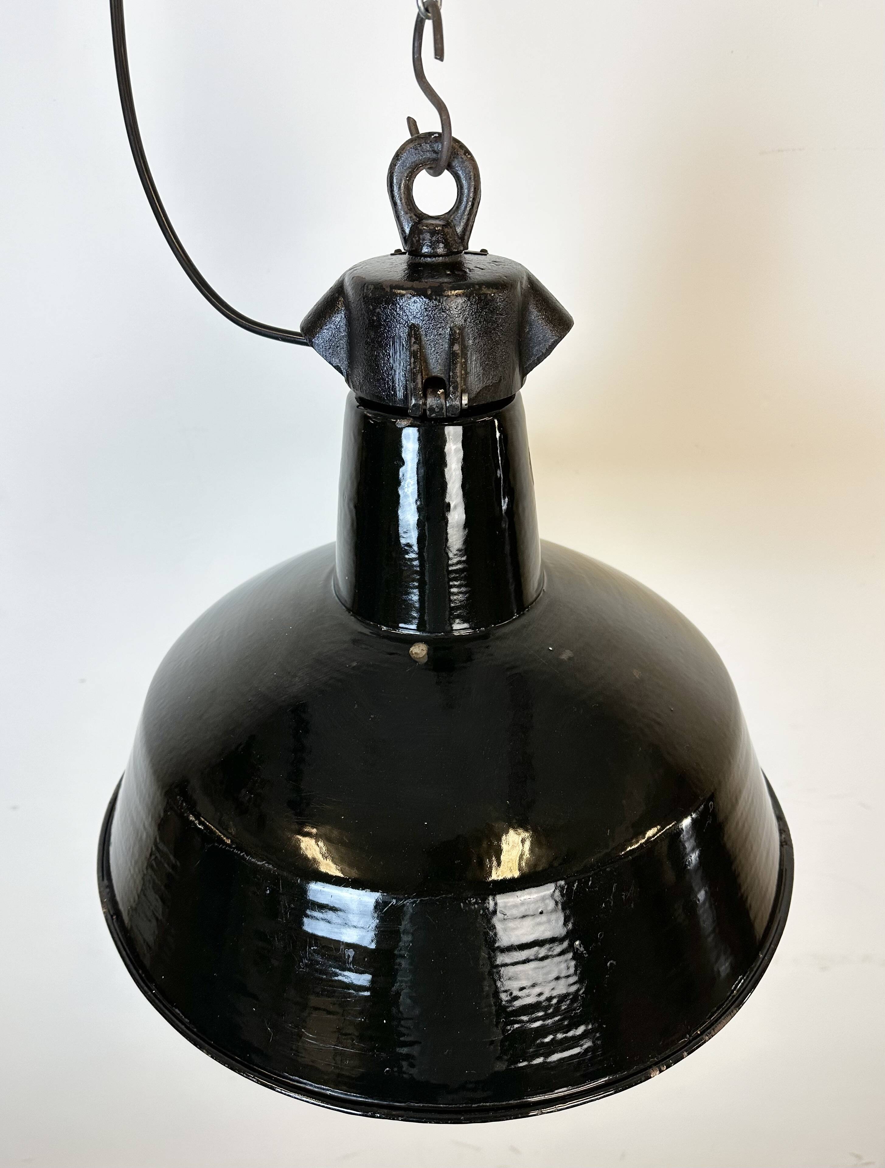 Industrial Black Enamel Factory Lamp with Cast Iron Top, 1950s