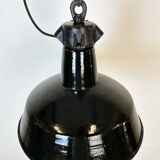 Industrial Black Enamel Factory Lamp with Cast Iron Top, 1950s