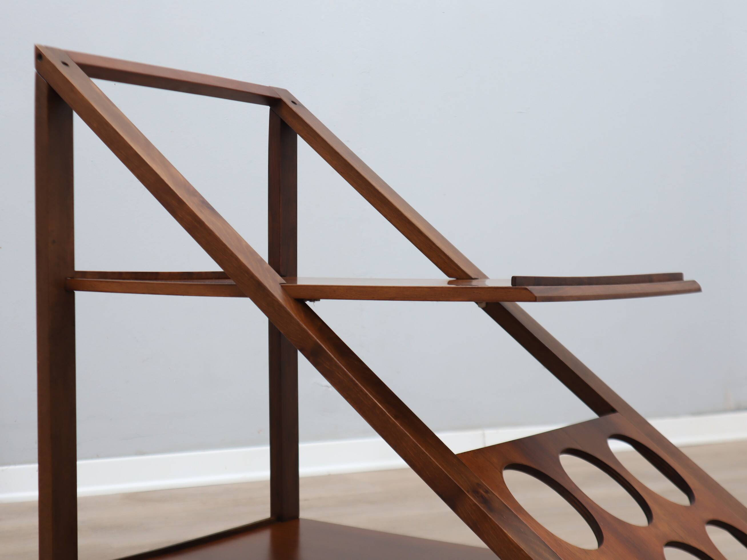 Vintage geometric walnut wood bar cart 1970s