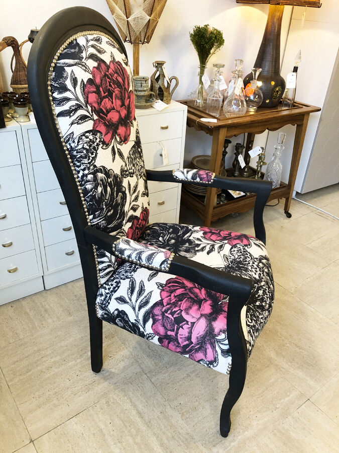 Black Voltaire armchair restyled, 1950