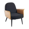 French design and midcentury style black fabric and wood armchair