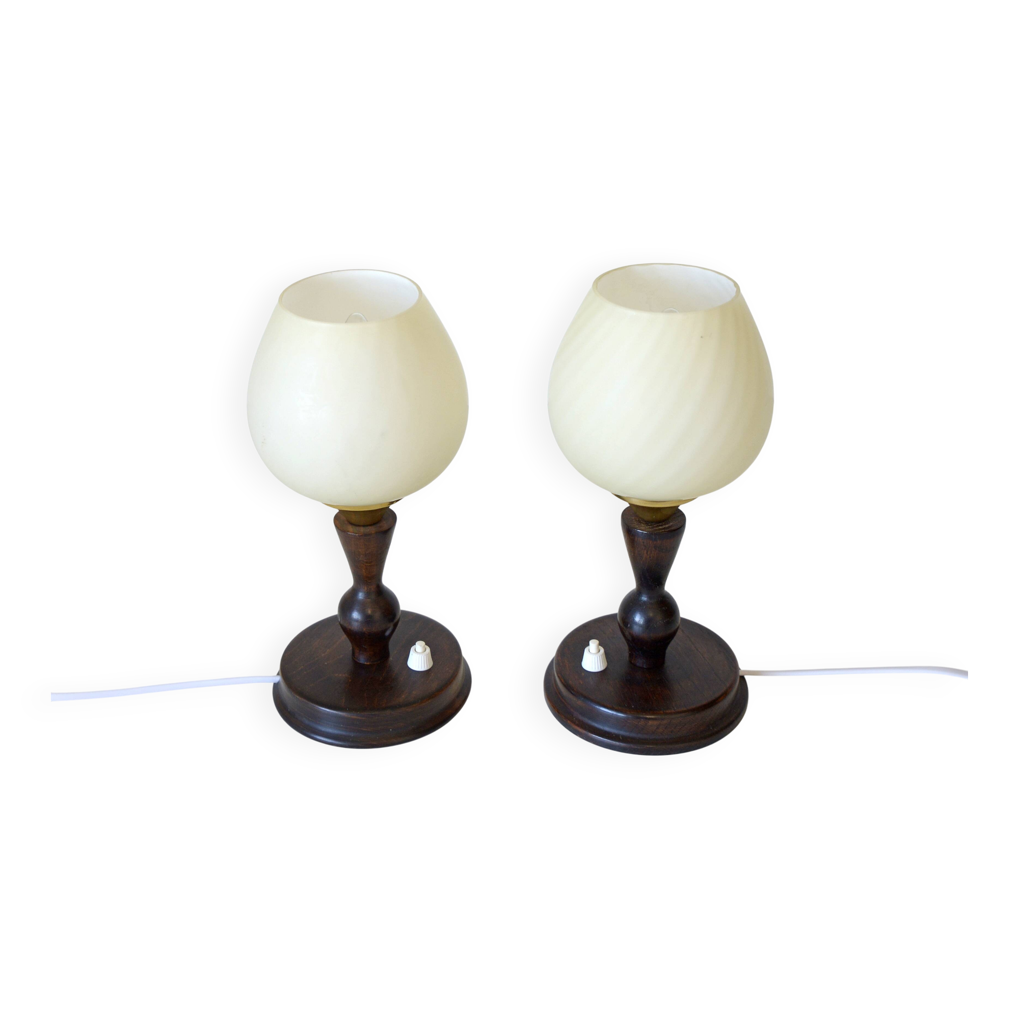 Pair of Vintage Bedside Lamps Wooden Rustic Desk Lights 1960's