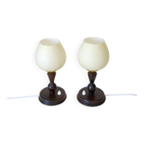Pair of Vintage Bedside Lamps Wooden Rustic Desk Lights 1960's
