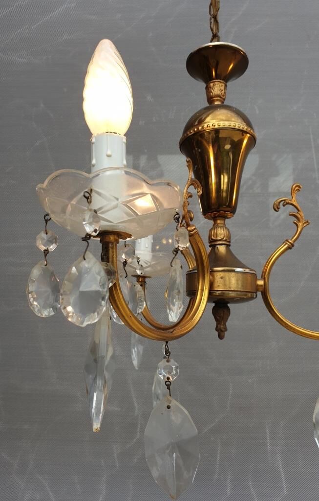 Lustre vintage à pampilles 3 bras de lumière