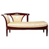 Antique Chaise Lounge in Yellow Fabric with Brass Details, 1890s