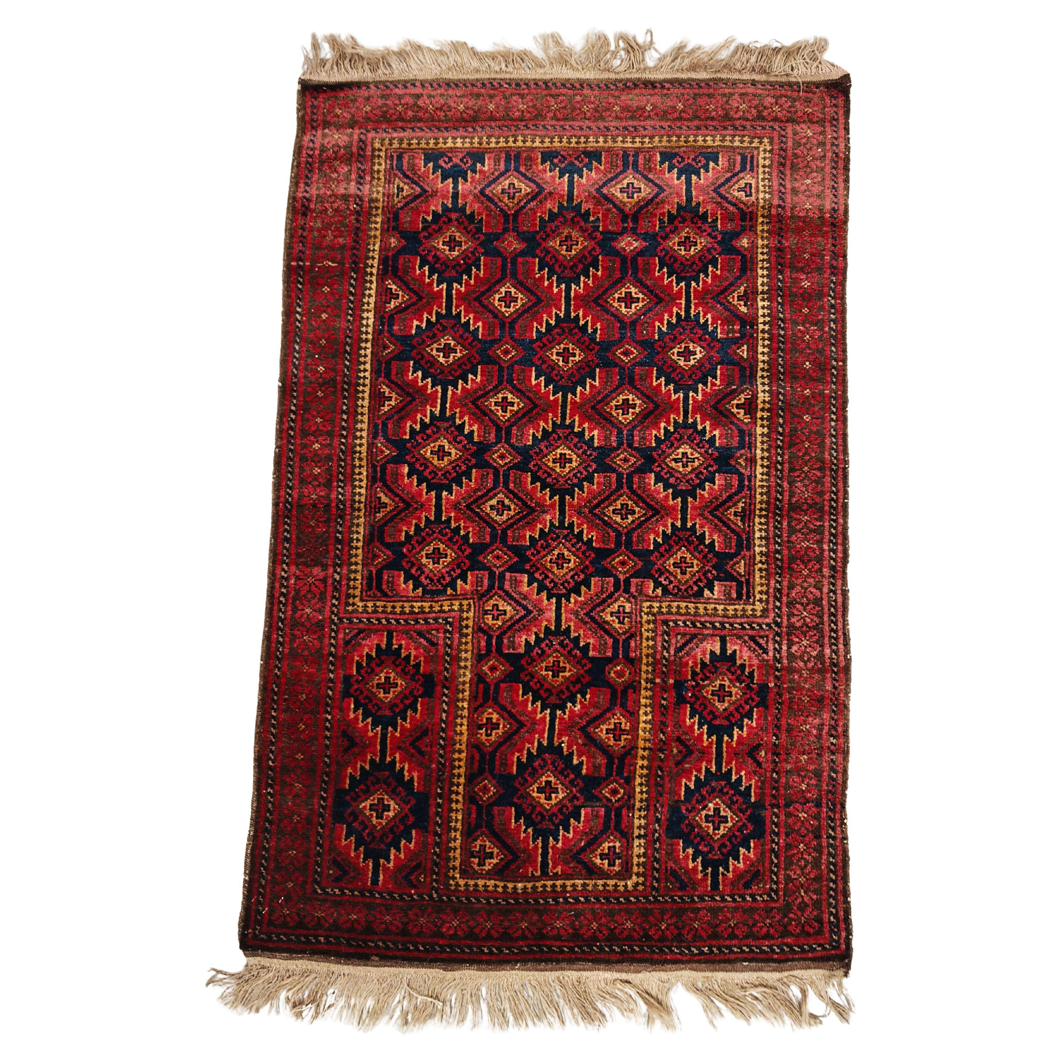 Vintage Baluch prayer rug in wool, Afghanistan 1940s.