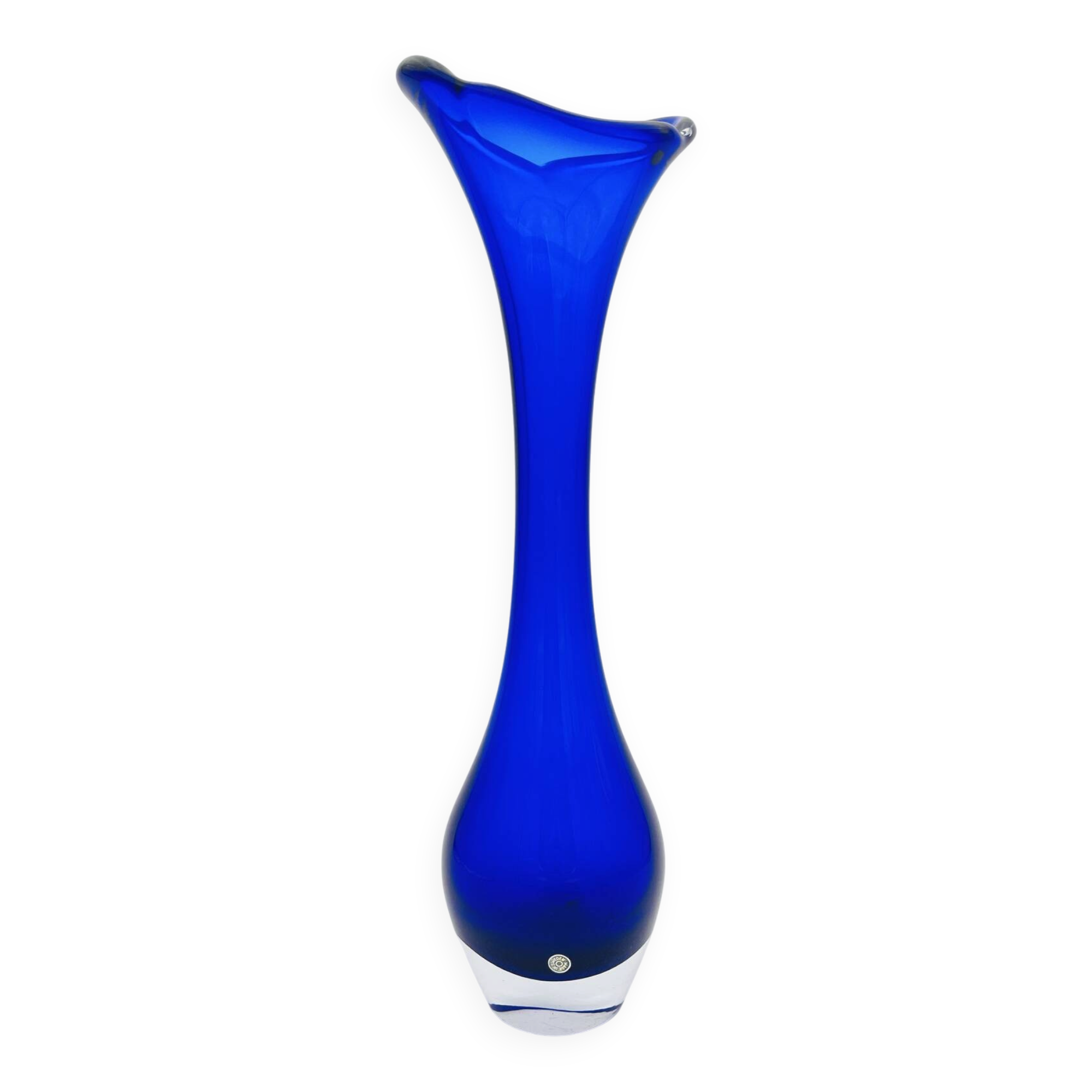 Giant Vase 44cm Bo Borgström Åseda Blue Glass Sweden Label