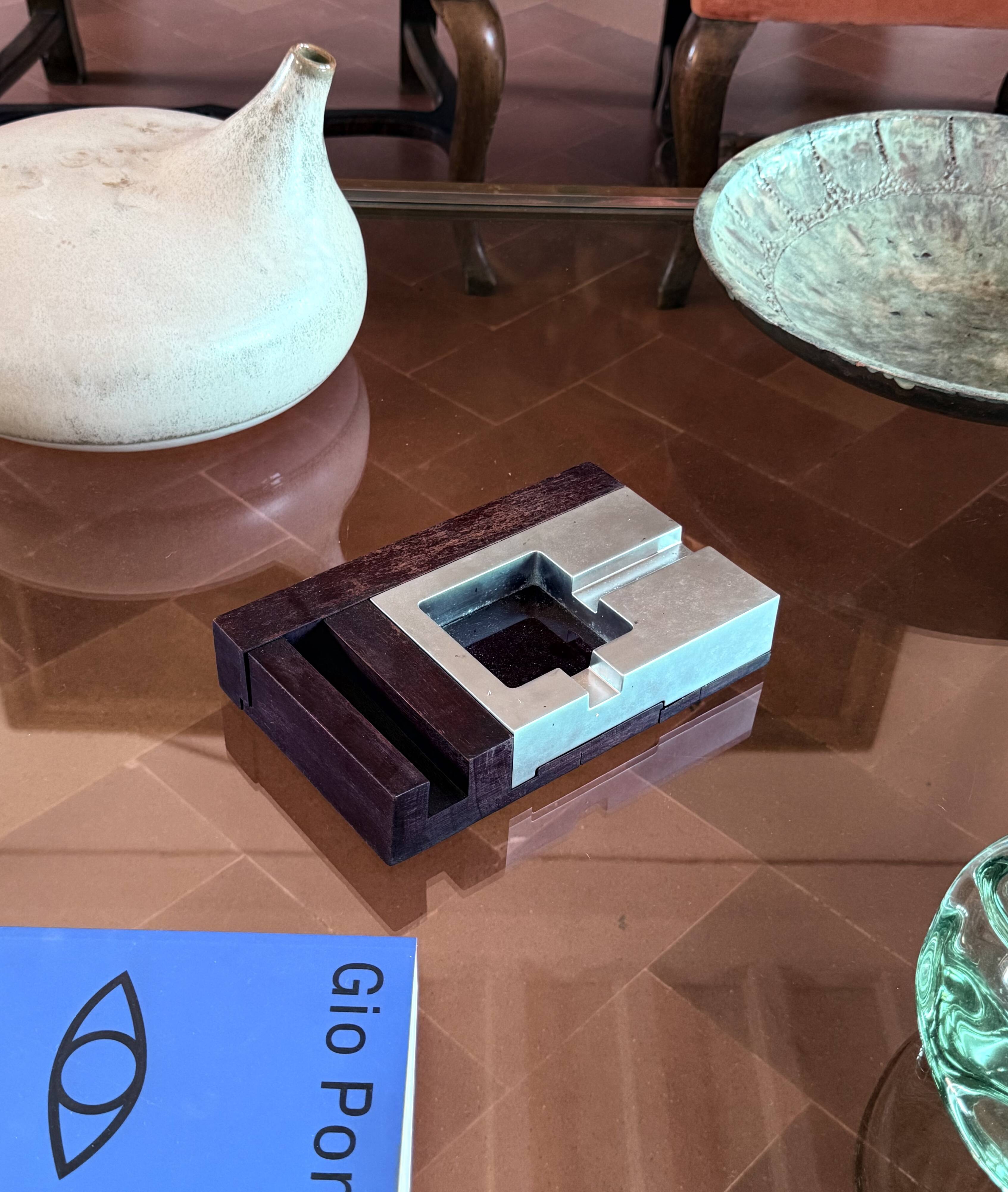 Mid-century modern mahogany ashtray, Alfred Dunhill Italy 1970s