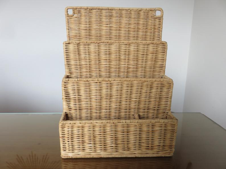 Wall-mounted rattan mail holder 70s