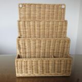 Wall-mounted rattan mail holder 70s