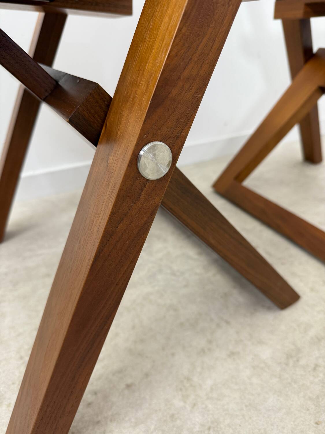 2 old folding chairs in wood and leather, postmodern design from the 80s vintage